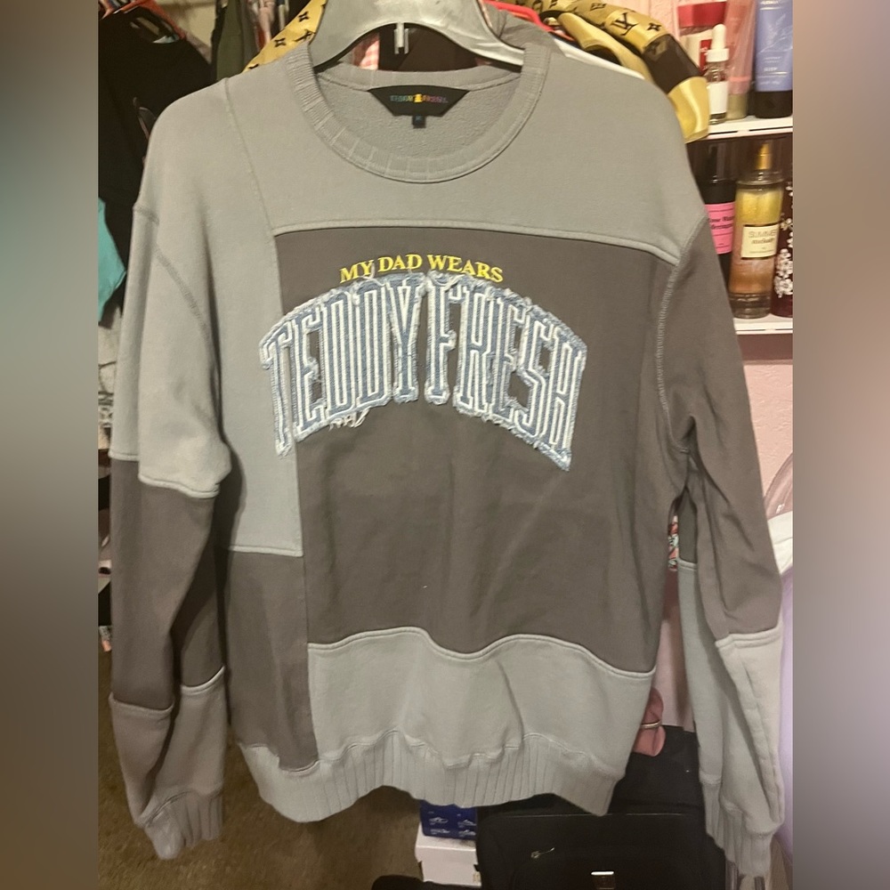 Teddy Fresh Men's Grey and Blue Sweatshirt